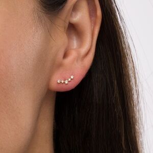 Cubic Zirconia 5 Star Dainty Curved Crawler Earrings in 10K Gold